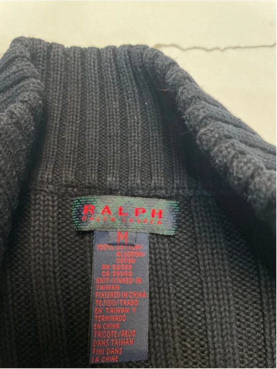 VTG Ralph Lauren Black Ribbed Knit Long Cardigan M Chunky Old Money Minimalist - Picture 5 of 7